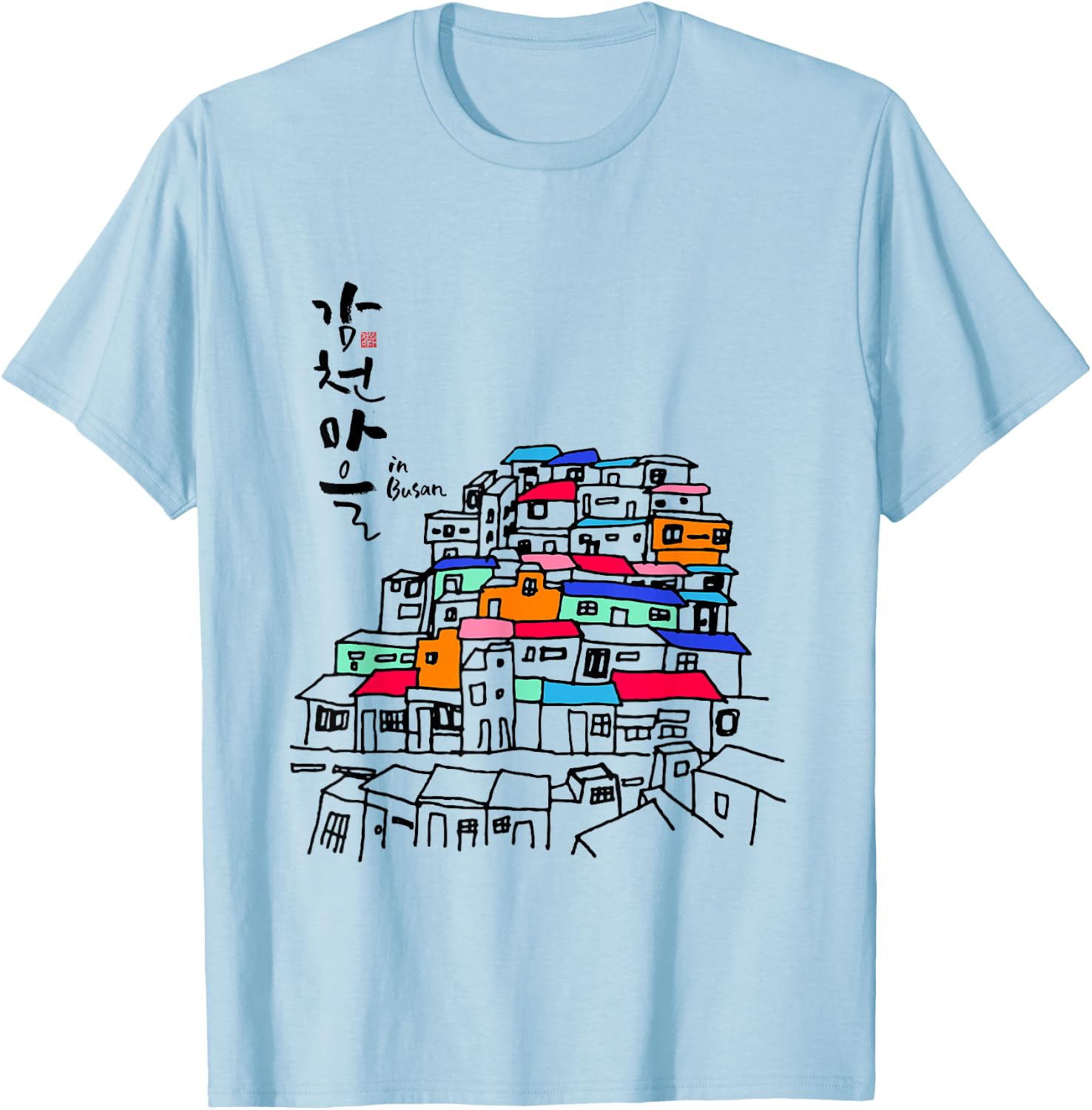 Korea famous city, Busan Illustrated T-Shirt - T-Shirt | Light Blue