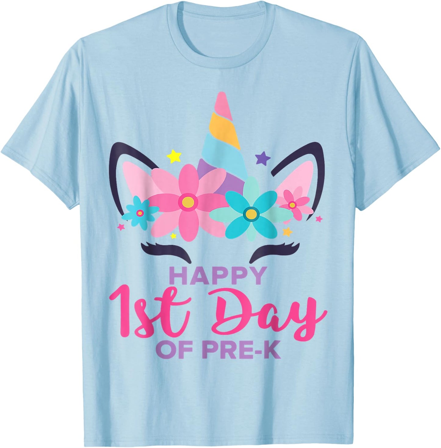 Pre K Unicorn Girl Happy 1st Day Of Pre-K Back To School T-Shirt - T-Shirt | Light Blue