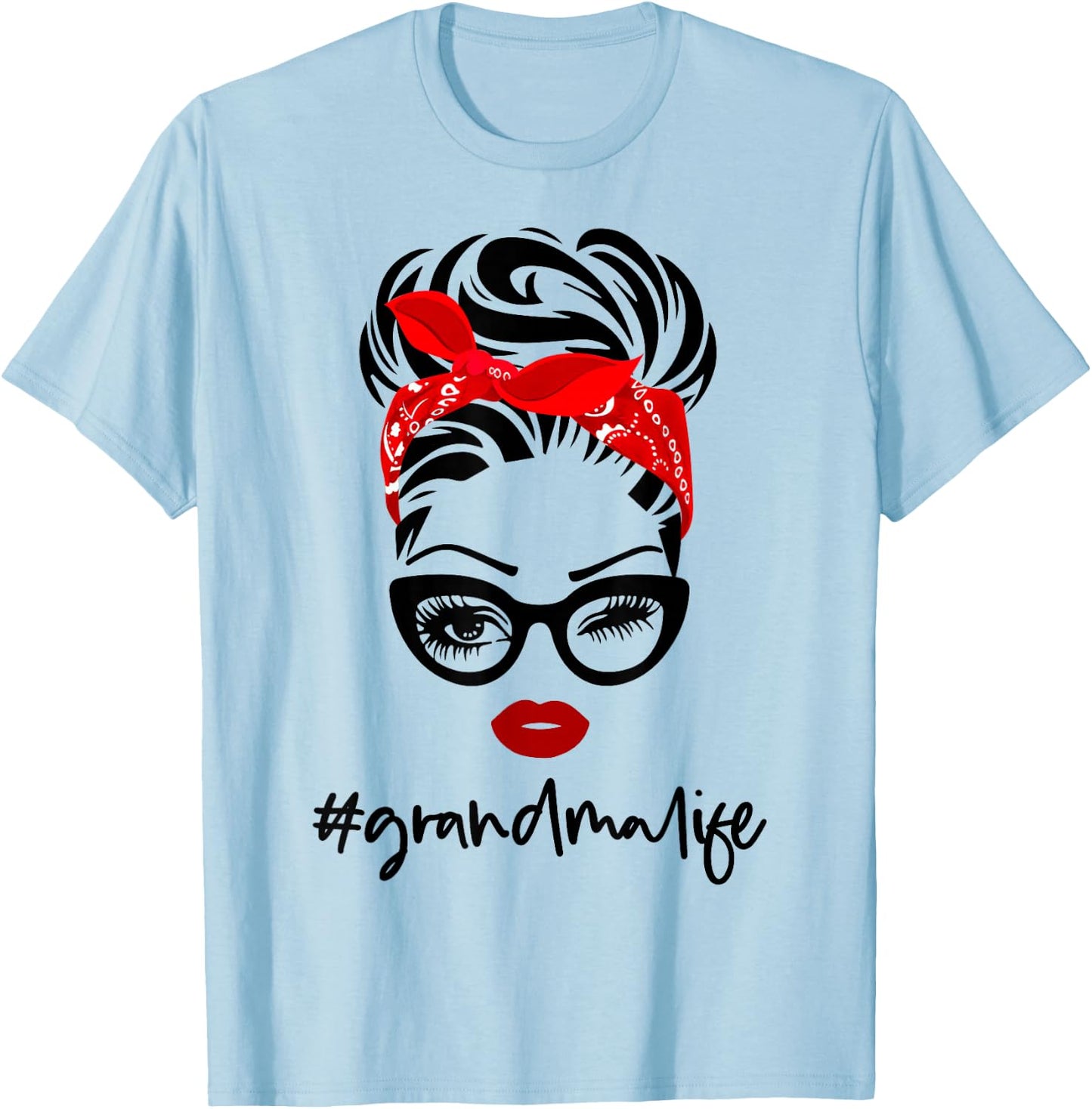 #GrandmaLife Grandma Life Vintage Wink Eye Woman Face Gifts T-Shirt - T-Shirt | Light Blue