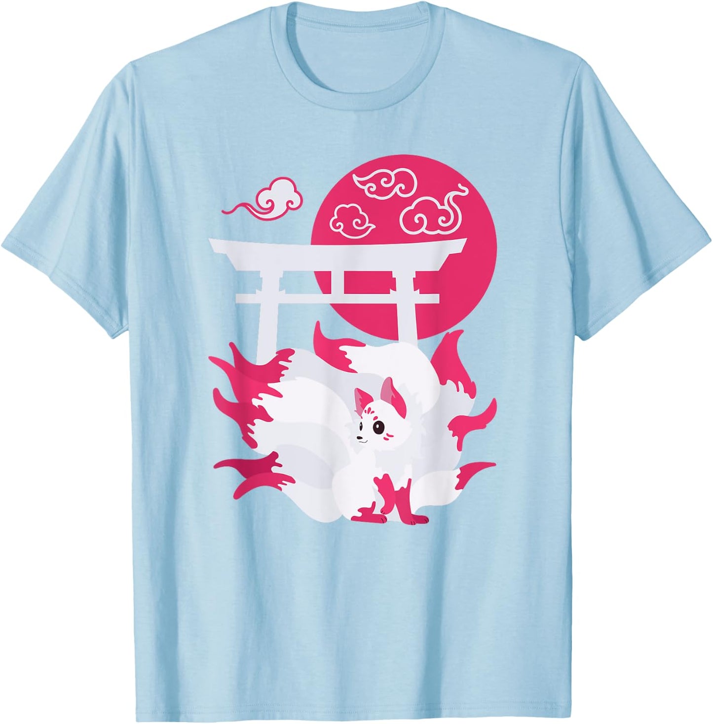 Nine-tailed Fox Kitsune Japanese Anime T-Shirt - T-Shirt | Light Blue