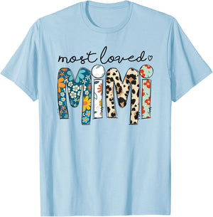 Most Loved Mimi Leopard Floral Funny Mothers Day T-Shirt - T-Shirt | Light Blue