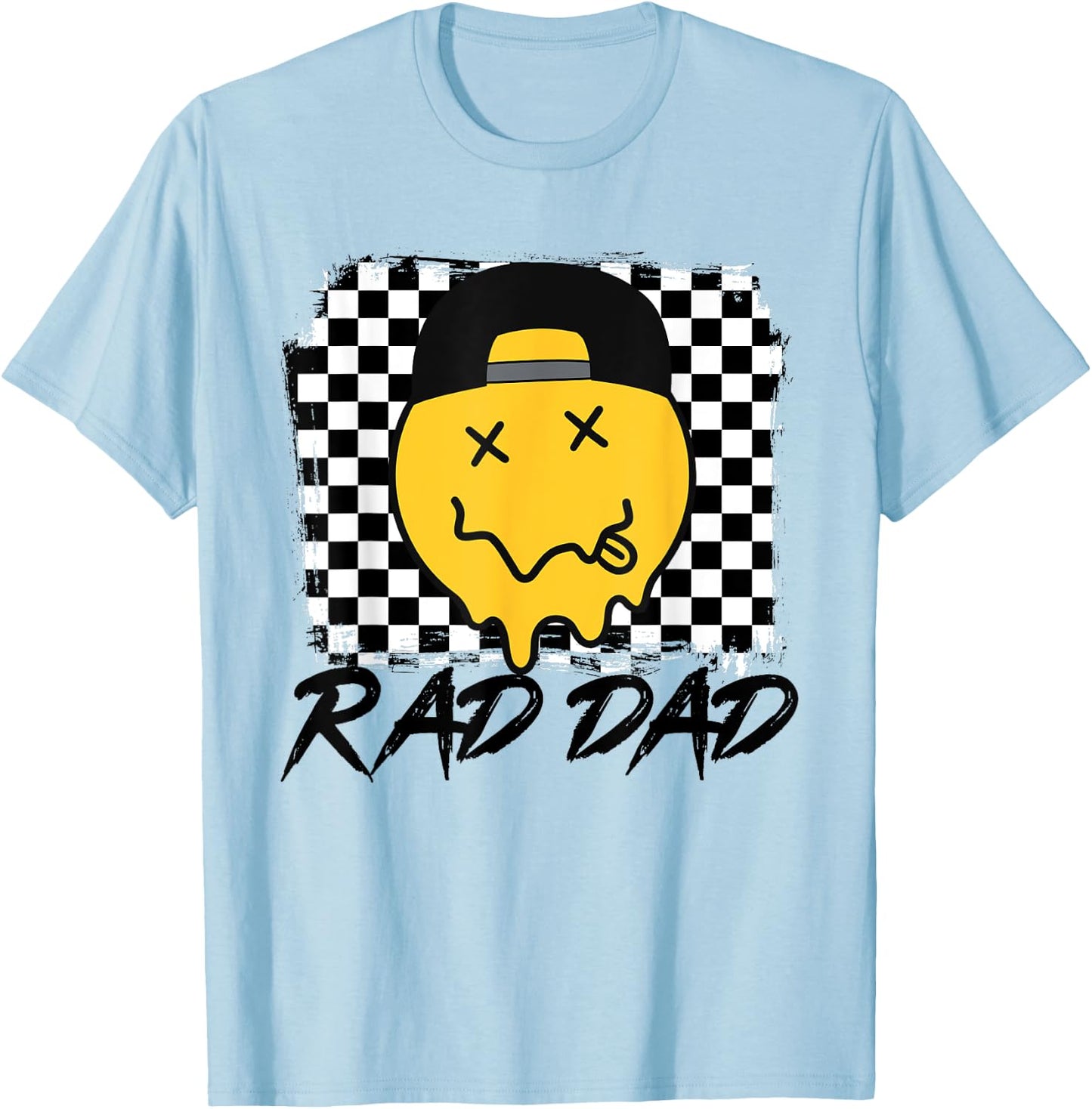 Rad Dad Funny Checkered Father's Day Smile Face T-Shirt - T-Shirt | Light Blue