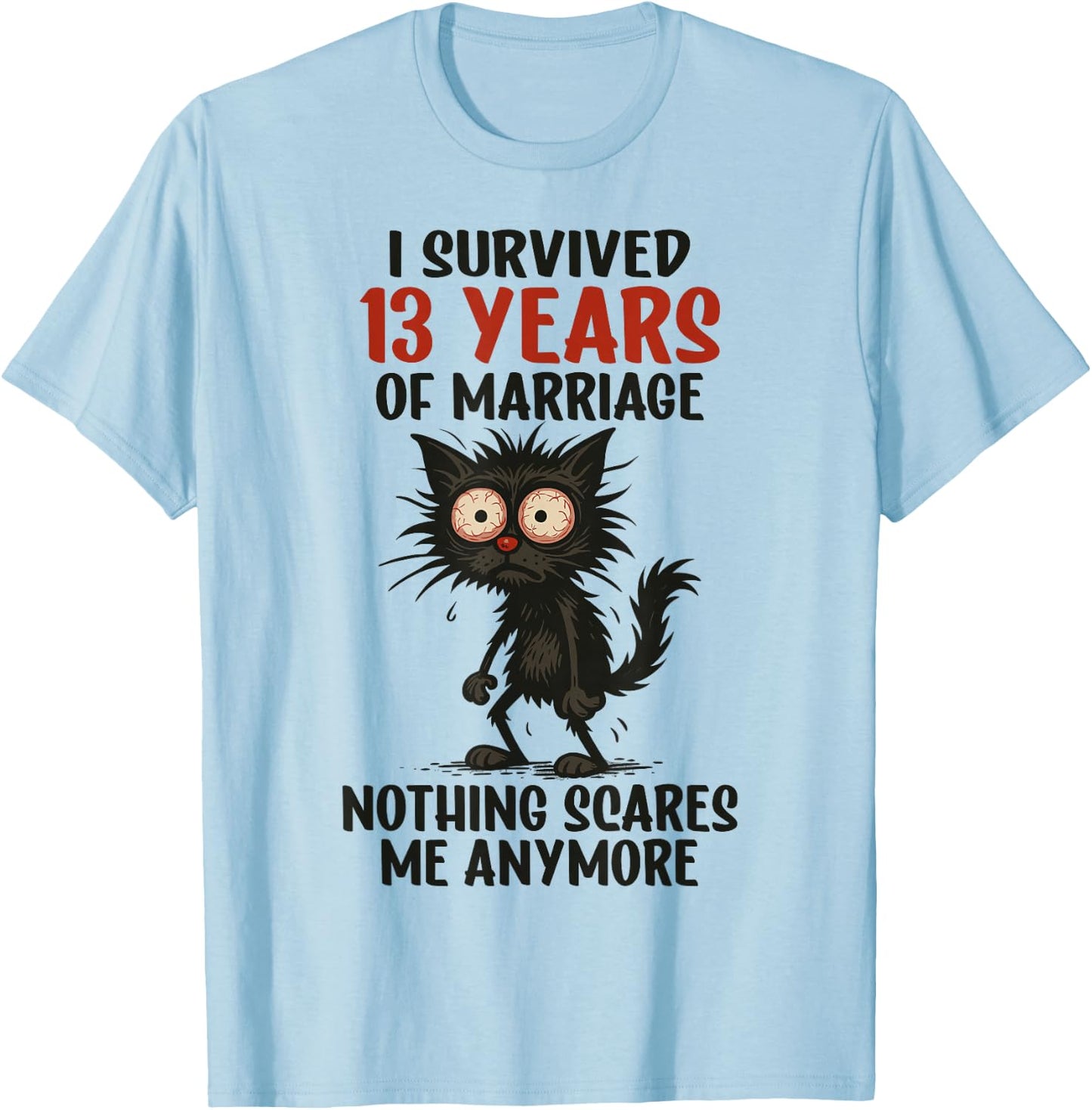 13th Wedding Anniversary, I Survived 13 Years of Marriage T-Shirt - T-Shirt | Light Blue