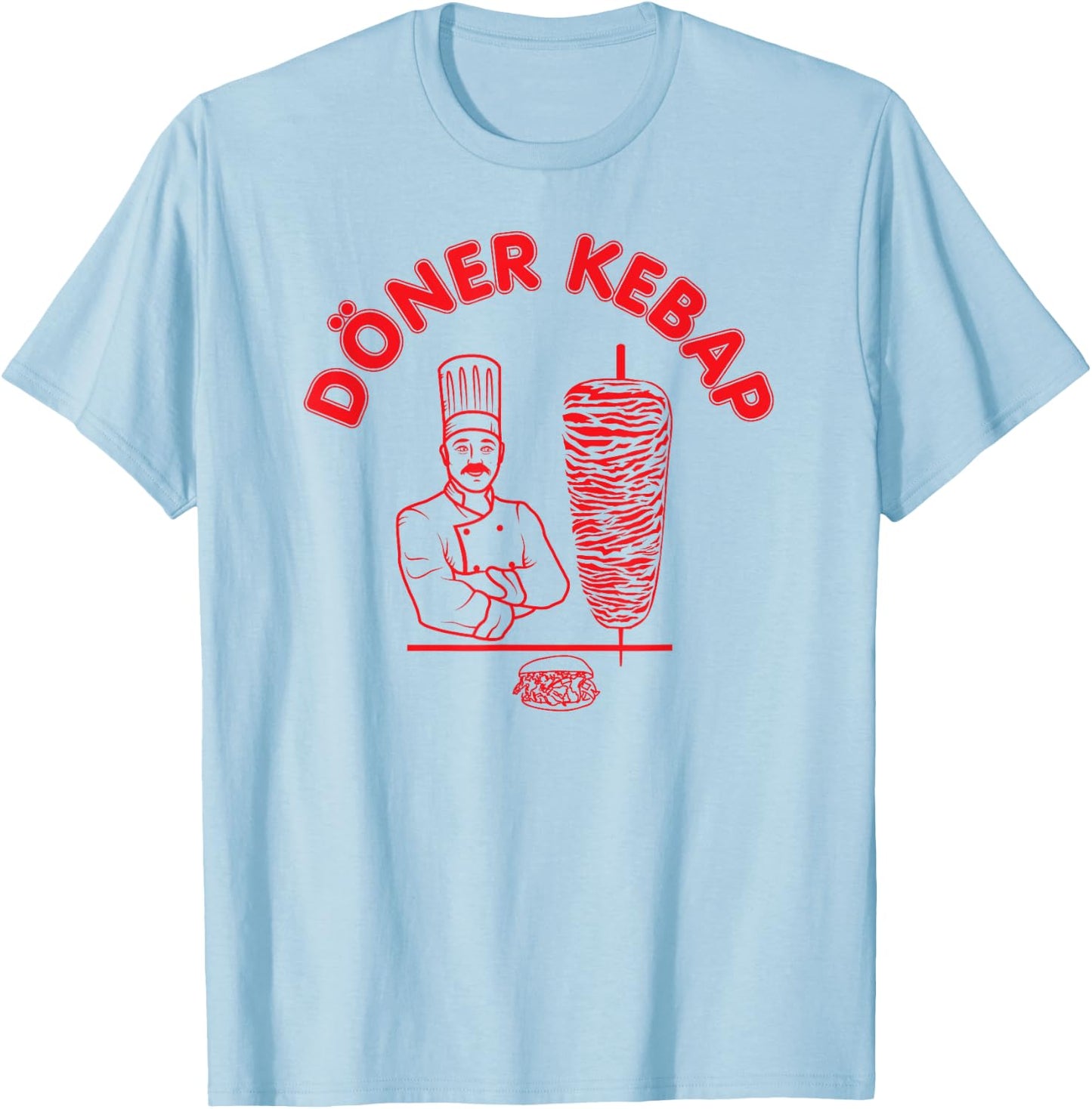 Döner Kebap Shirt, Kebab Cook & Kebab Skewer & Sandwich Logo T-Shirt - T-Shirt | Light Blue