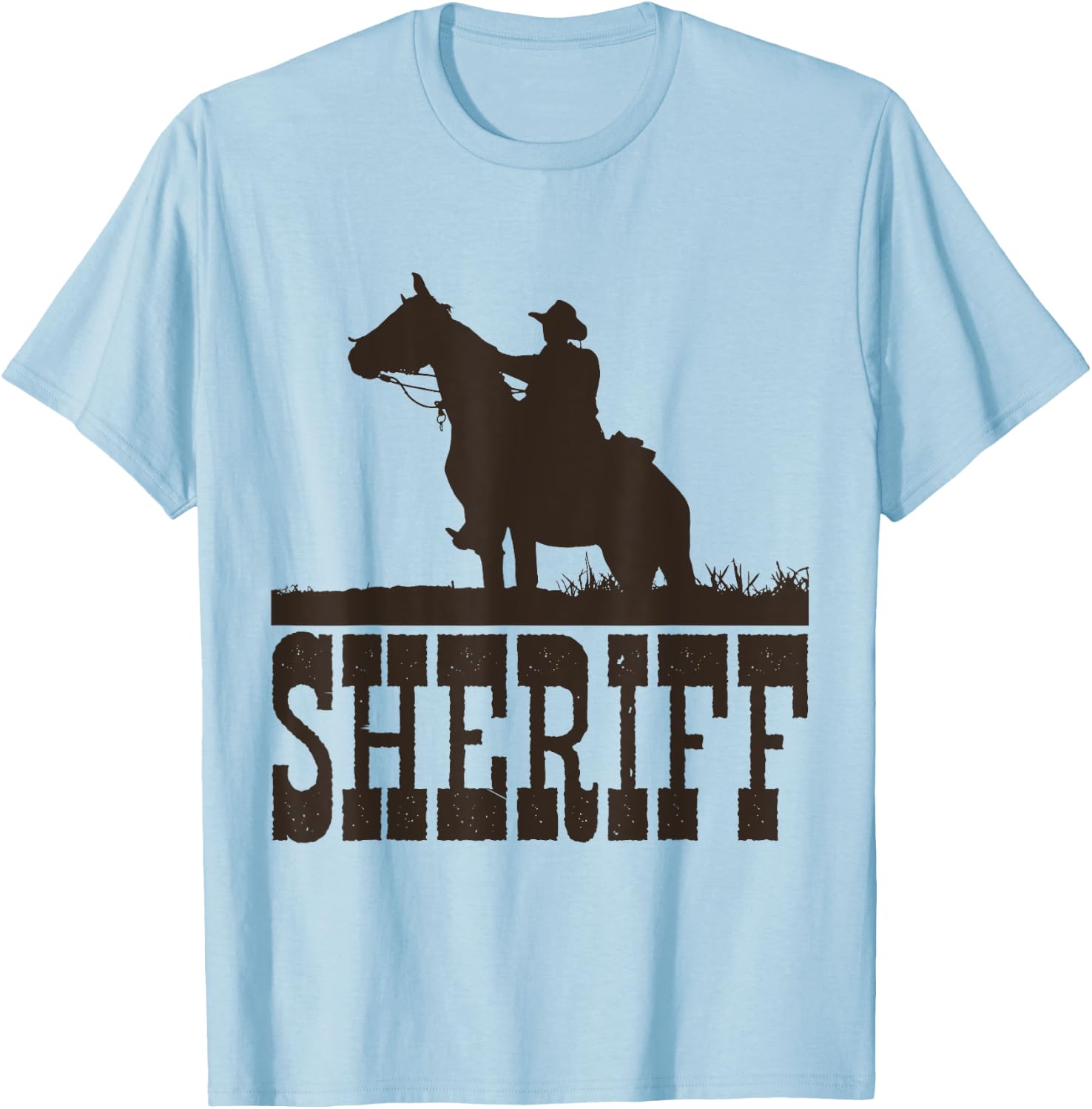 Cowboy Sheriff T Shirt , Horse Rider Western Cool Shirt T-Shirt - T-Shirt | Light Blue
