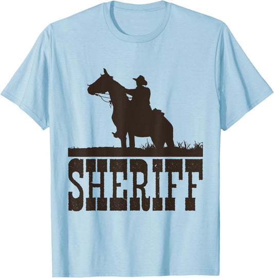 Cowboy Sheriff T Shirt , Horse Rider Western Cool Shirt T-Shirt - T-Shirt | Light Blue