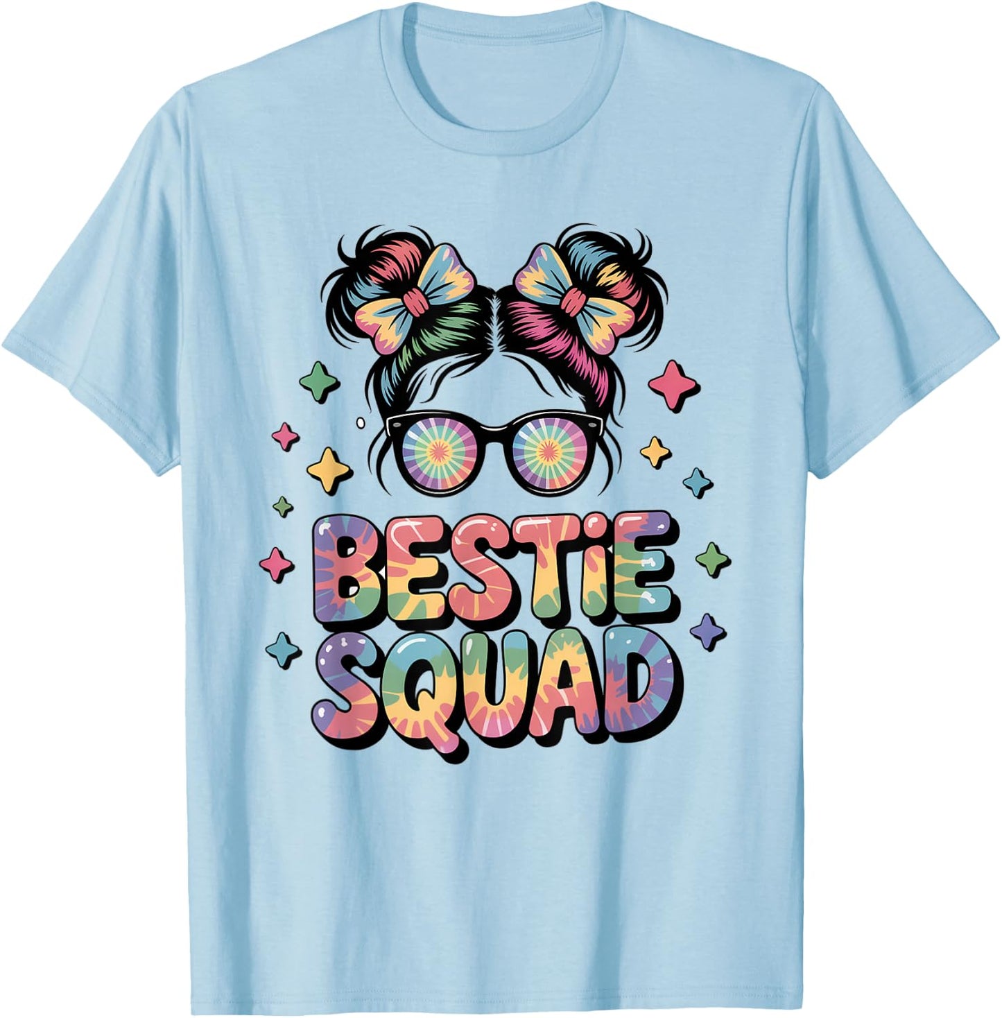 Bestie Squad Messy Bun Tie Dye Best Friends Girls Kids Teens T-Shirt - T-Shirt | Light Blue