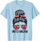 United Kingdom Shirt For Girls Women, Messy Bun British Flag T-Shirt - T-Shirt | Light Blue