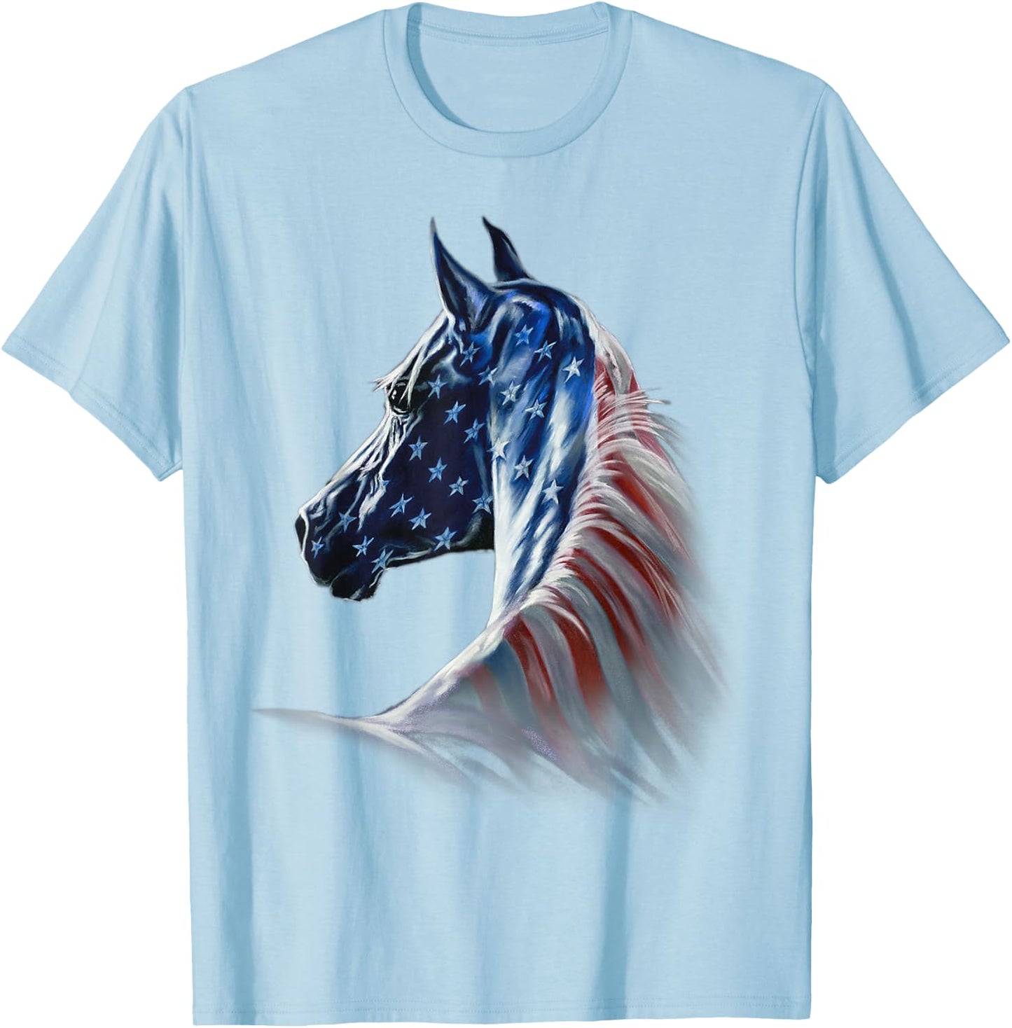 Patriotic Horse American Flag 4th Of July Independence Day T-Shirt - T-Shirt | Light Blue