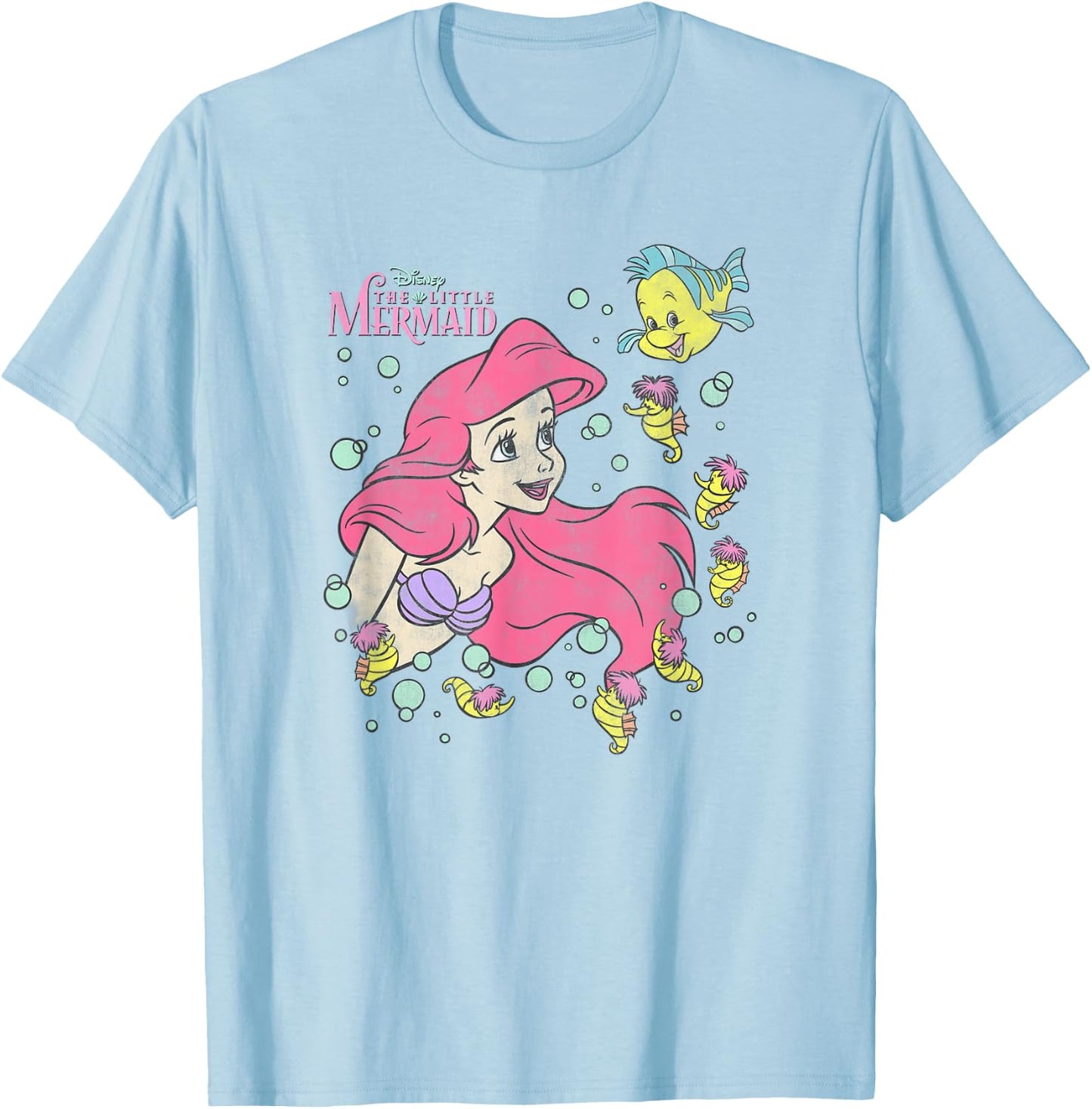 Disney The Little Mermaid Ariel and Flounder Bubble Poster T-Shirt - T-Shirt | Light Blue