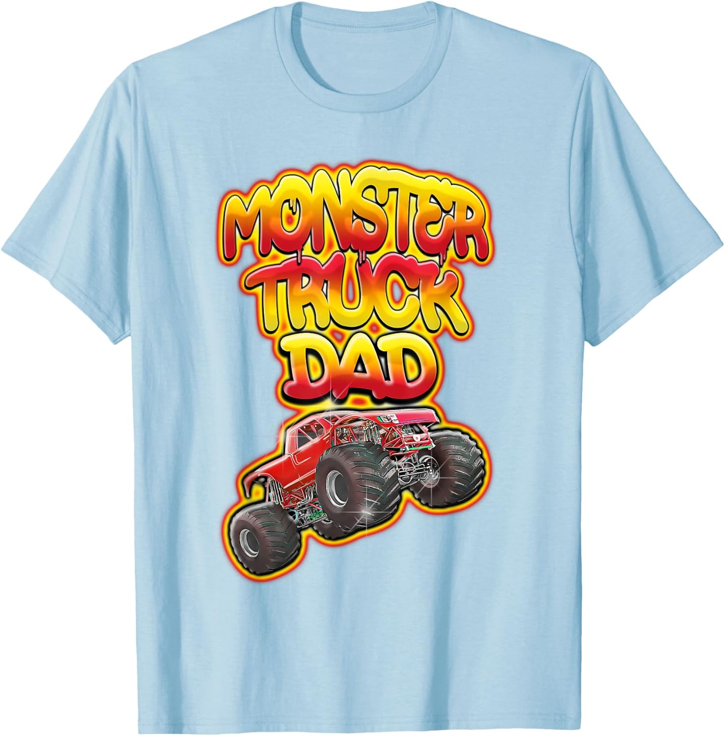 Monster Truck Dad Hot Red Graffiti Style Funny T-Shirt - T-Shirt | Light Blue