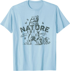 Nature: She's A Badass Mother. Cool Grizzly Bear Outdoors T-Shirt - T-Shirt | Light Blue