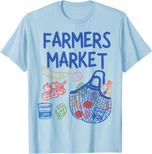 Farmers Market Fresh Support Local Farmer Summer Aesthetic T-Shirt - T-Shirt | Light Blue