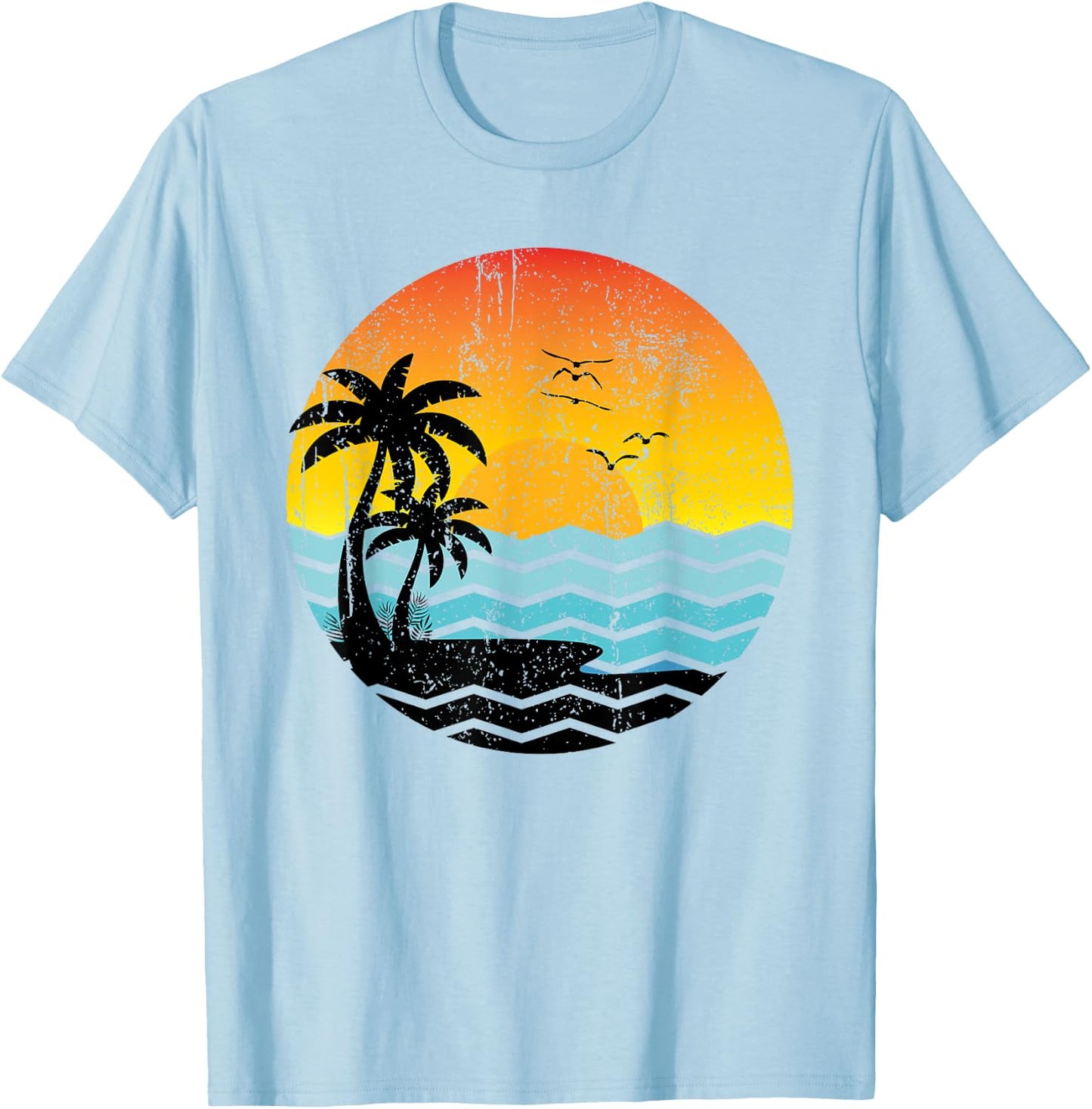 Summer Vacation Palm Trees Retro Sunset Tropical Summer Women Kids T-Shirt - T-Shirt | Light Blue
