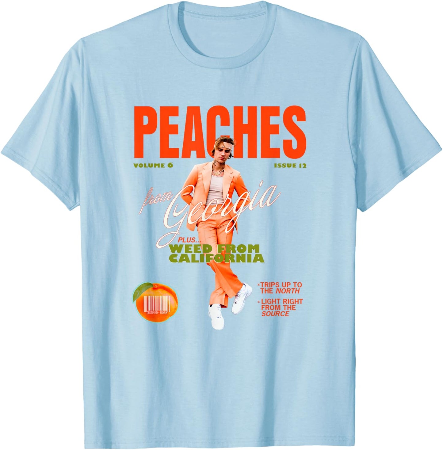 Official Justin Bieber Peaches White T-Shirt - T-Shirt | Light Blue