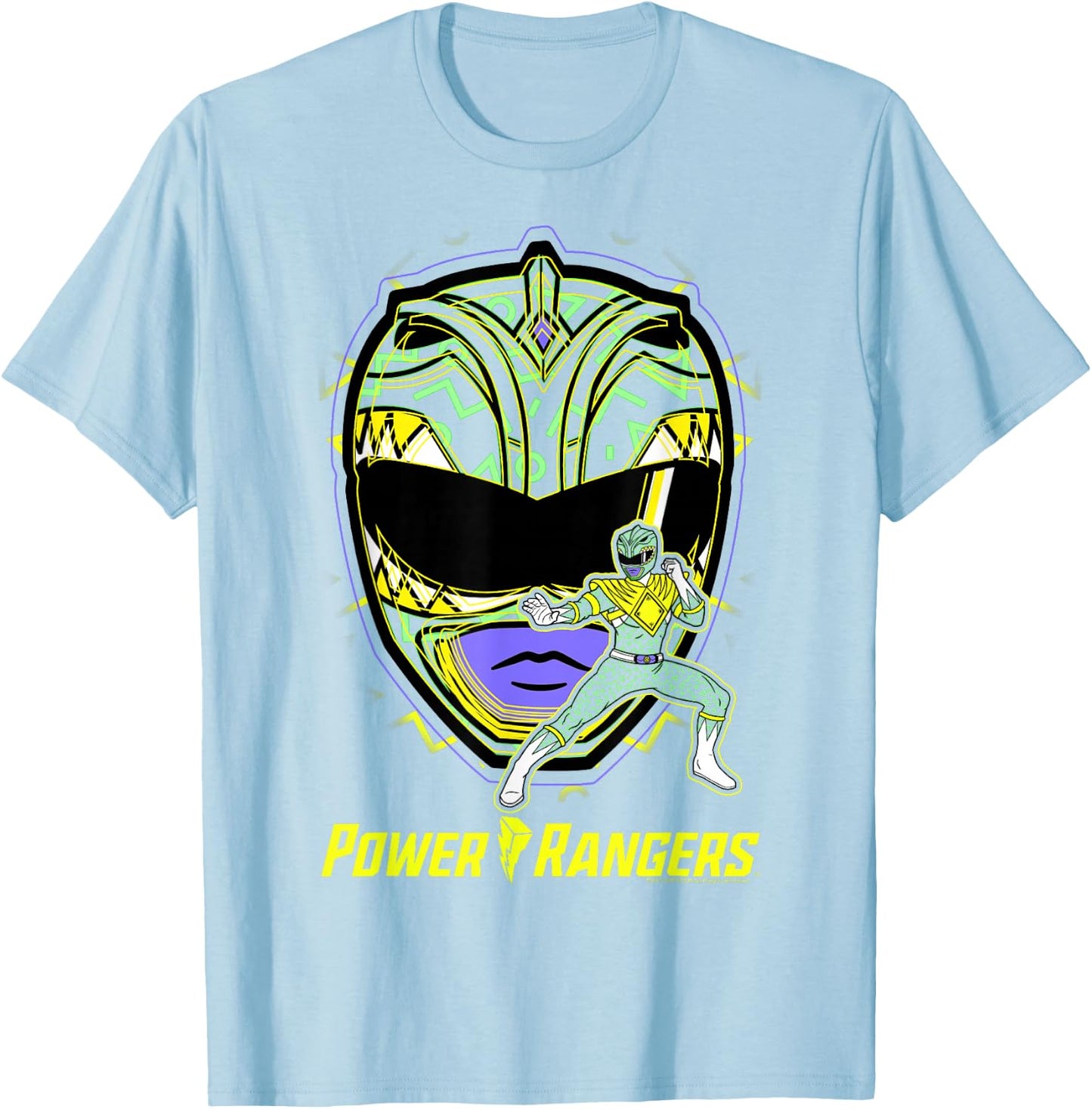 Power Rangers Green Ranger Icon Fill Helmet Silhouette T-Shirt - T-Shirt | Light Blue