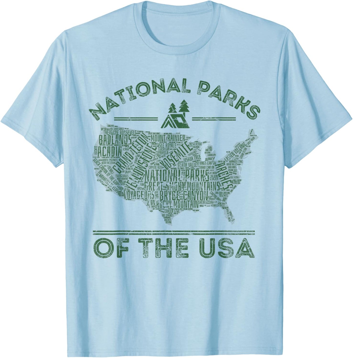 National Parks Map Hiking Travel Camping Outdoors Retro USA T-Shirt - T-Shirt | Light Blue