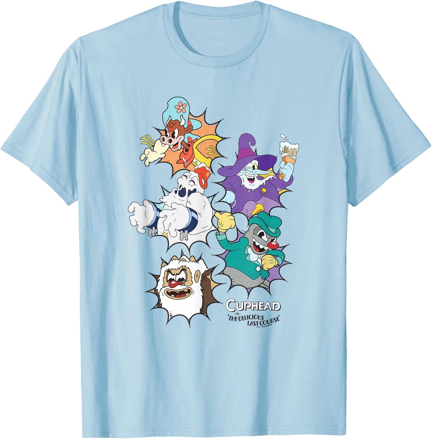 Cuphead: The Delicious Last Course Bosses Group Poster T-Shirt - T-Shirt | Light Blue