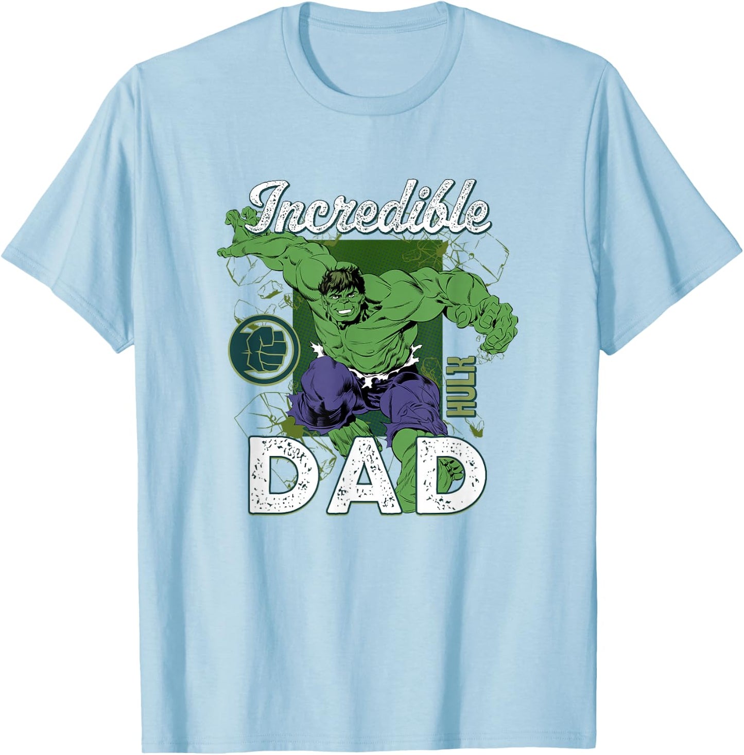 Marvel Comics Incredible Hulk Dad Father's Day Distressed T-Shirt - T-Shirt | Light Blue