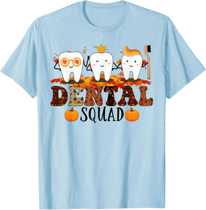 Qan7 Dental Squad Fall Autumn Thanksgiving Dental Coworkers T-Shirt - T-Shirt | Light Blue