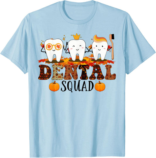 Qan7 Dental Squad Fall Autumn Thanksgiving Dental Coworkers T-Shirt - T-Shirt | Light Blue