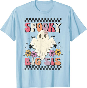 Spooky Big Sis Retro Groovy Halloween Big Sister Ghost T-Shirt - T-Shirt | Light Blue