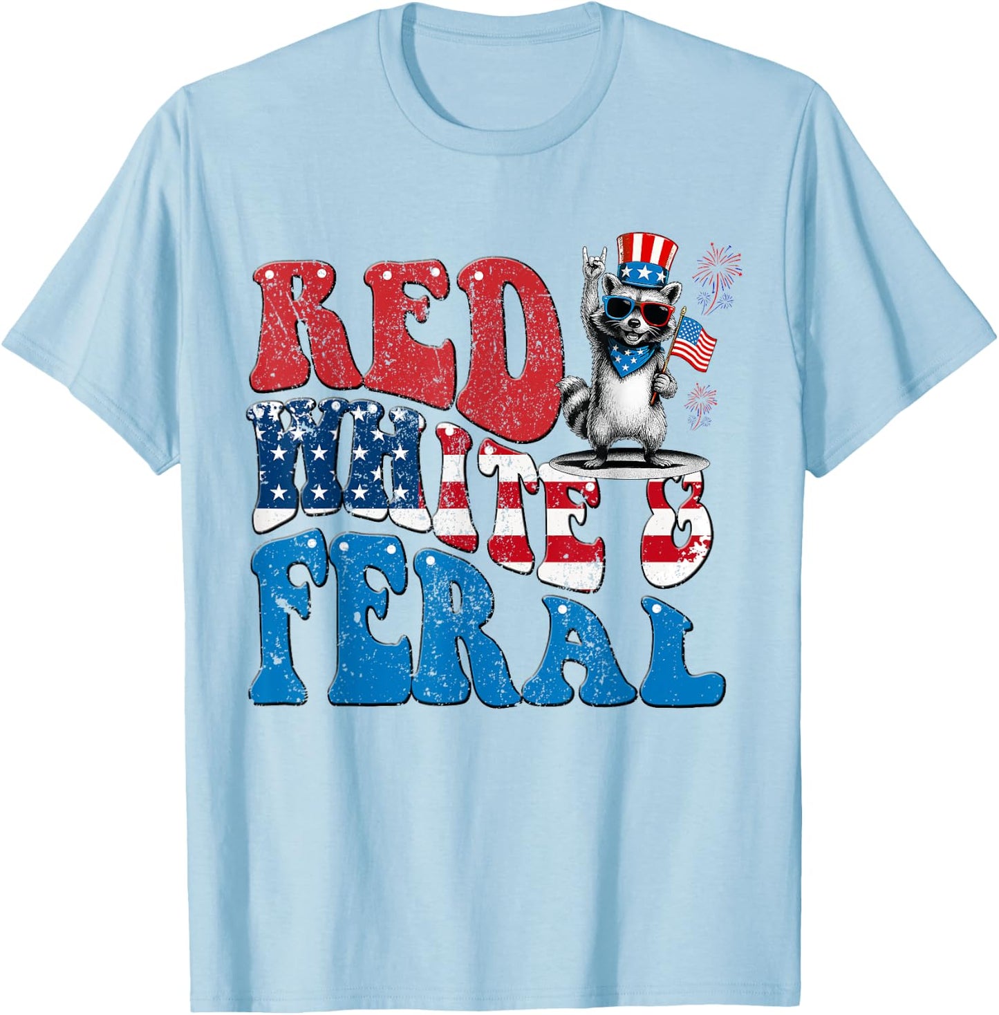 Red White and Feral Funny Raccoon USA 4th Of July Boys Kids T-Shirt - T-Shirt | Light Blue