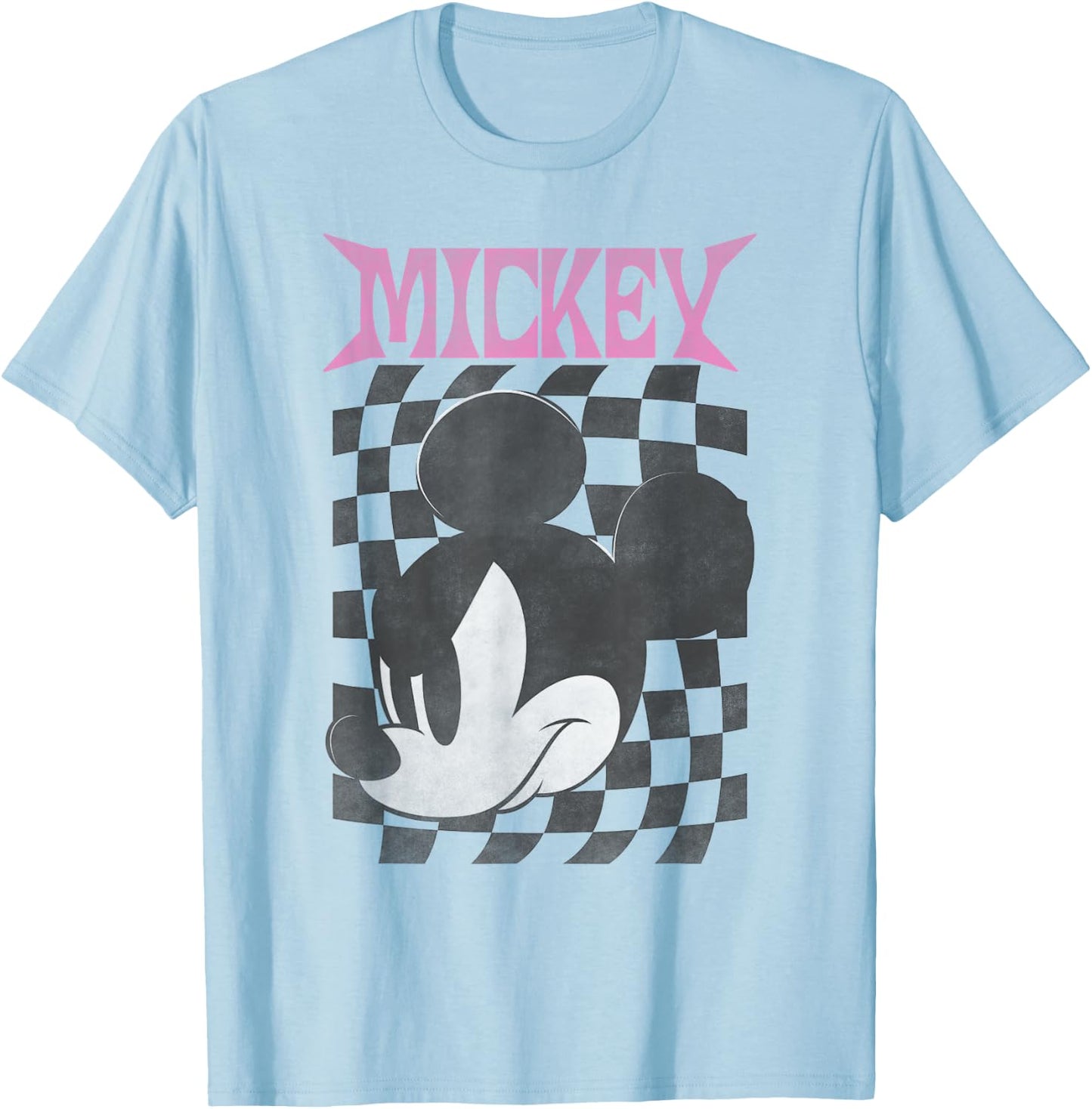 Disney Mickey Classic Mickey Checkered Poster T-Shirt - T-Shirt | Light Blue