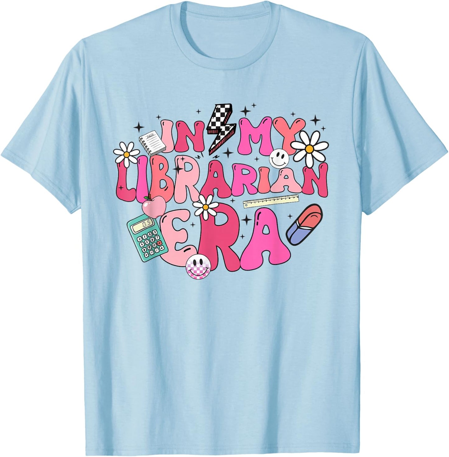 Retro Groovy In My Librarian Era Happy Back To School T-Shirt - T-Shirt | Light Blue