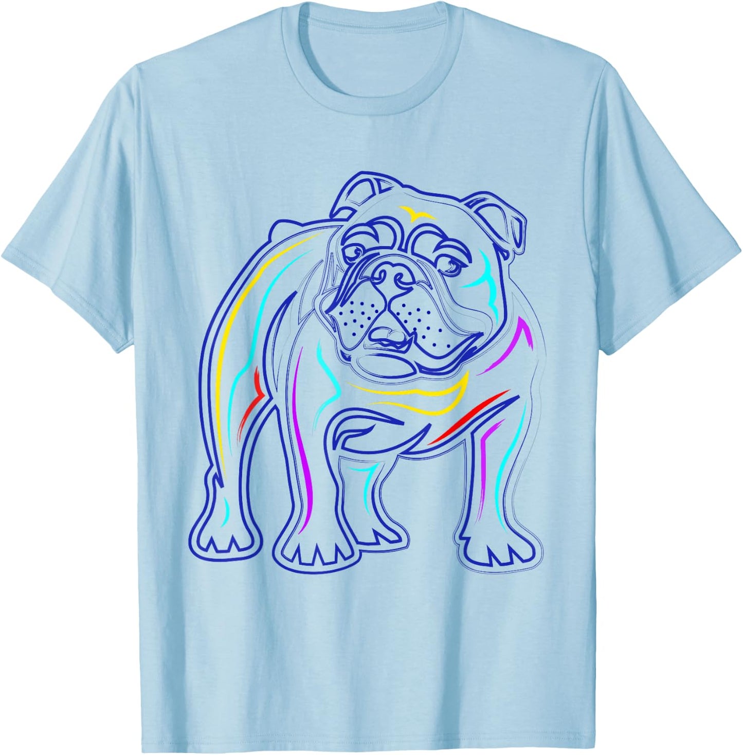 English Bulldog Lovers Shirts | Line Drawing Artsy Bulldog T-Shirt - T-Shirt | Light Blue