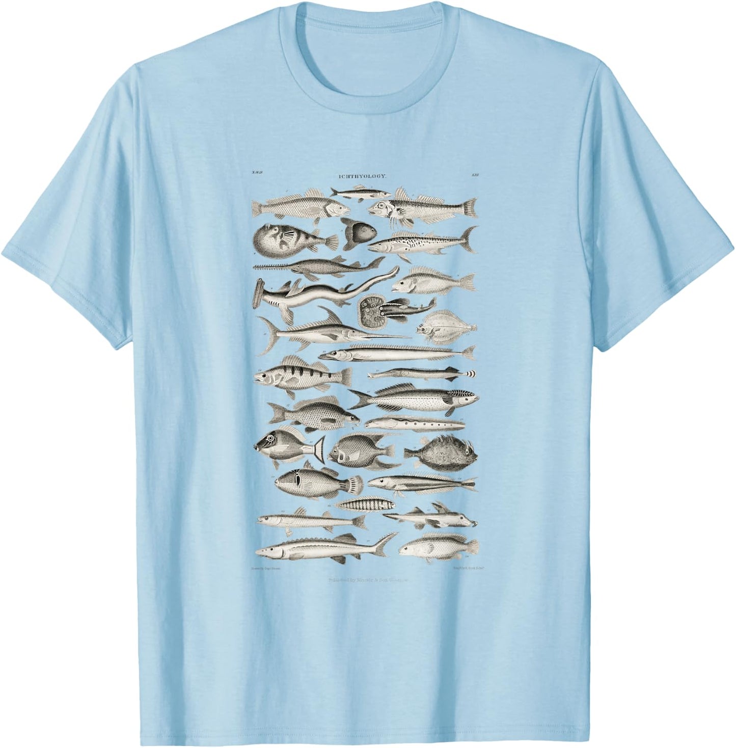 Ichthyology Fishes History Earth And Nature Sea Antique Art T-Shirt - T-Shirt | Light Blue