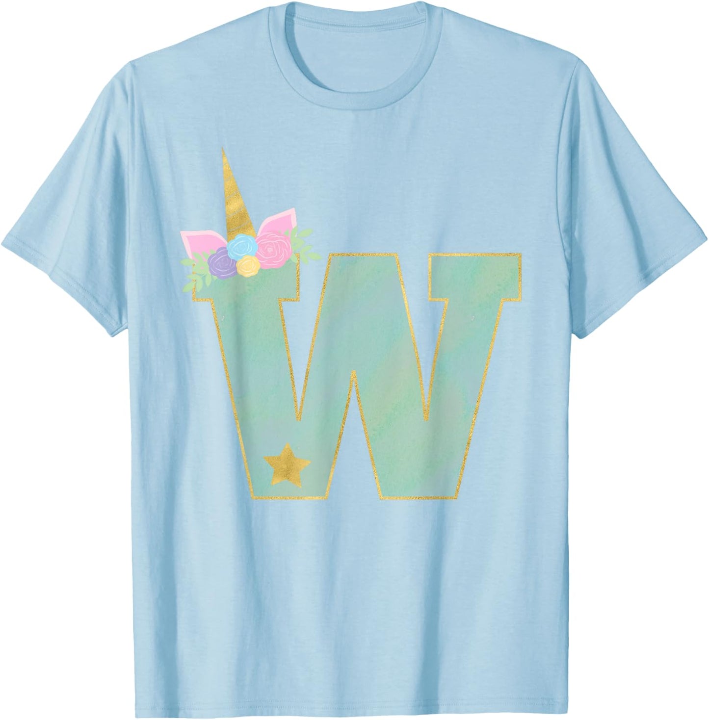 Initial Letter W Unicorn Monogram for Girls Unicorn Birthday T-Shirt - T-Shirt | Light Blue