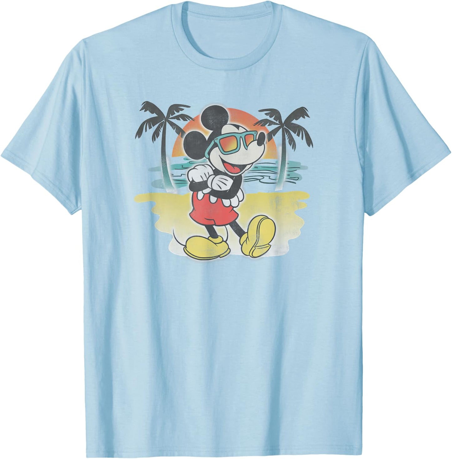 Disney Mickey Classic Mickey Beach Airbrushed Small T-Shirt - T-Shirt | Light Blue