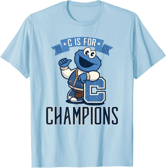 Sesame Street Cookie Monster C Is for Champions T-Shirt - T-Shirt | Light Blue