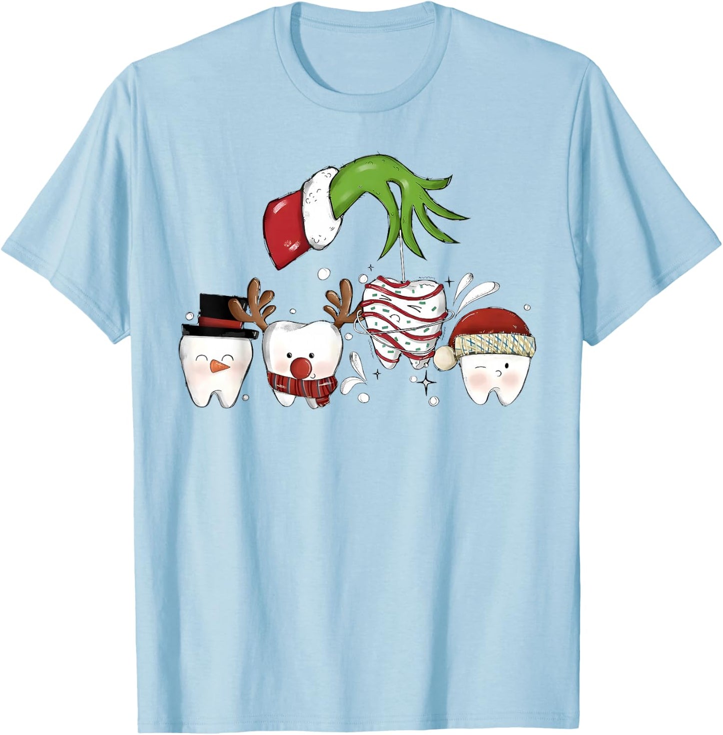 Christmas Teeth Dentist Xmas Reindeer Santa Holiday Pajamas T-Shirt - T-Shirt | Light Blue
