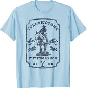 Yellowstone Dutton Ranch Blue Cowboy Western Logo Small T-Shirt - T-Shirt | Light Blue