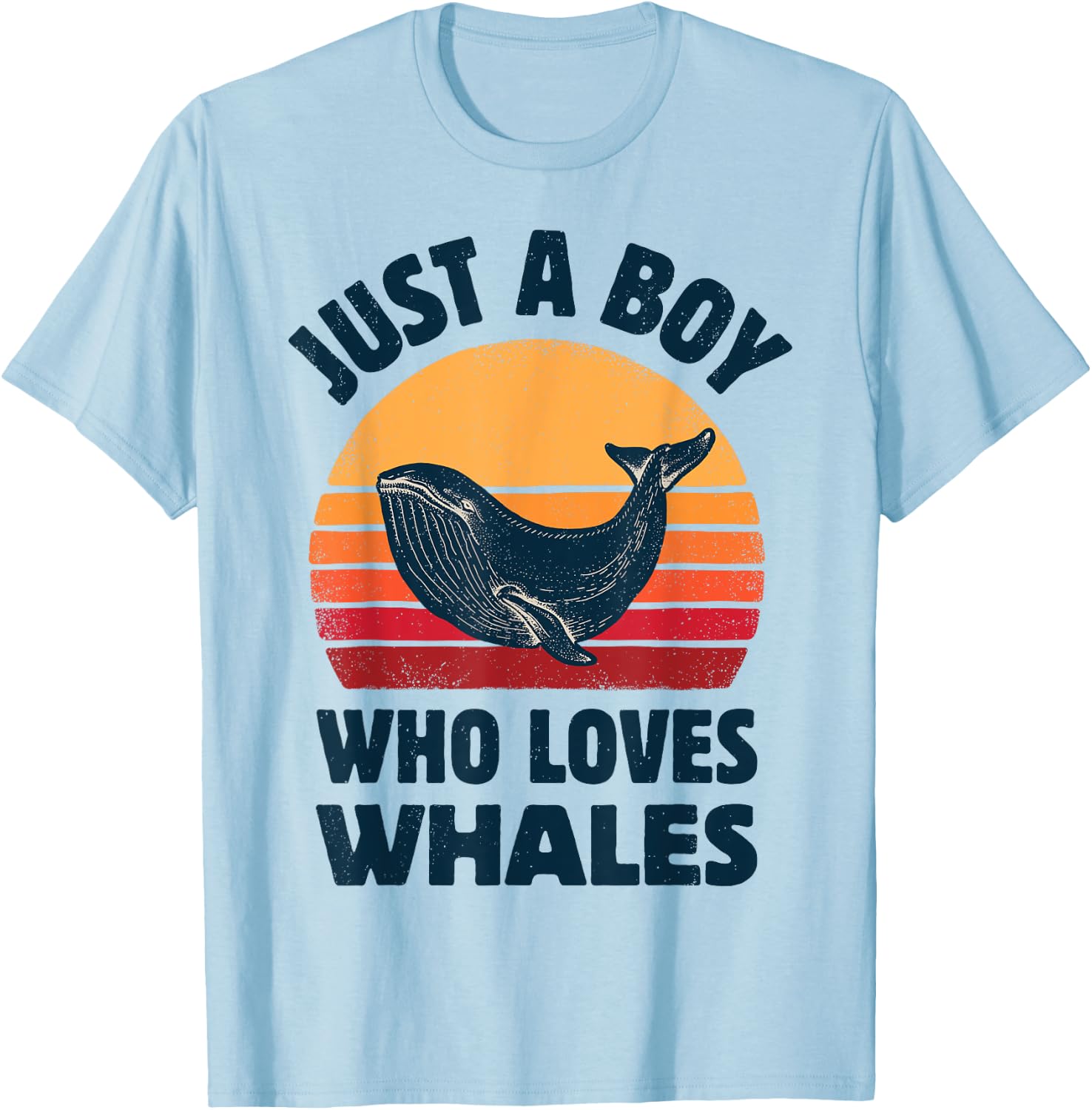 Whale Just A Boy Who Loves Sea Animals Retro Vintage Sunset T-Shirt - T-Shirt | Light Blue