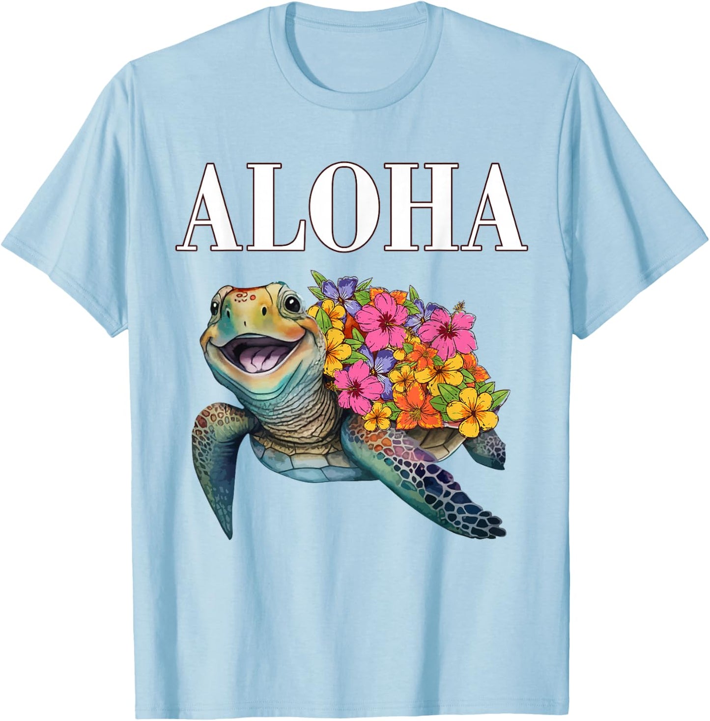 Teen Girl Hawaiian-Shirt Aloha Hawaii Women Turtle Hibiscus T-Shirt - T-Shirt | Light Blue