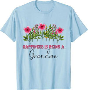 Happiness Is Being A Grandma Flower Mother's Day T-Shirt - T-Shirt | Light Blue