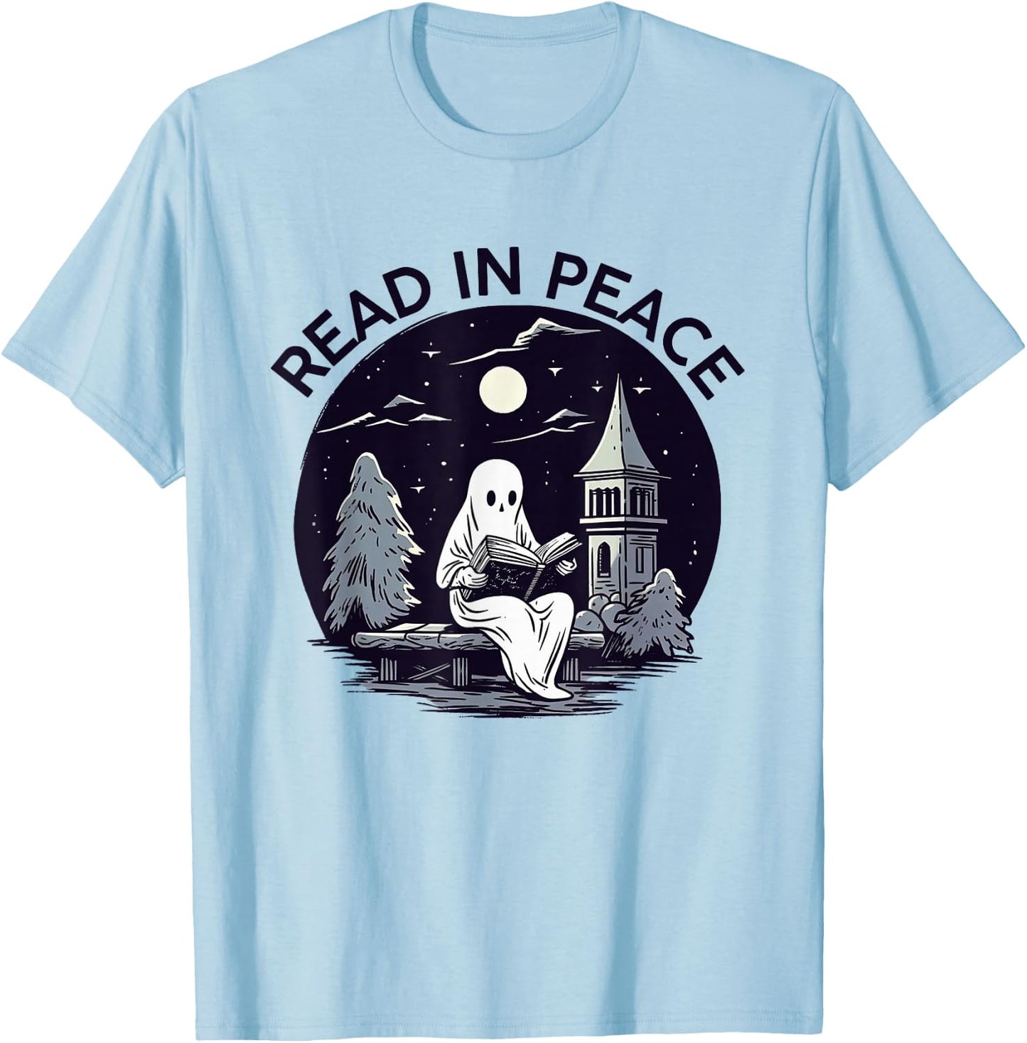 Read In Peace Ghost Halloween Librarian Spooky Season T-Shirt - T-Shirt | Light Blue