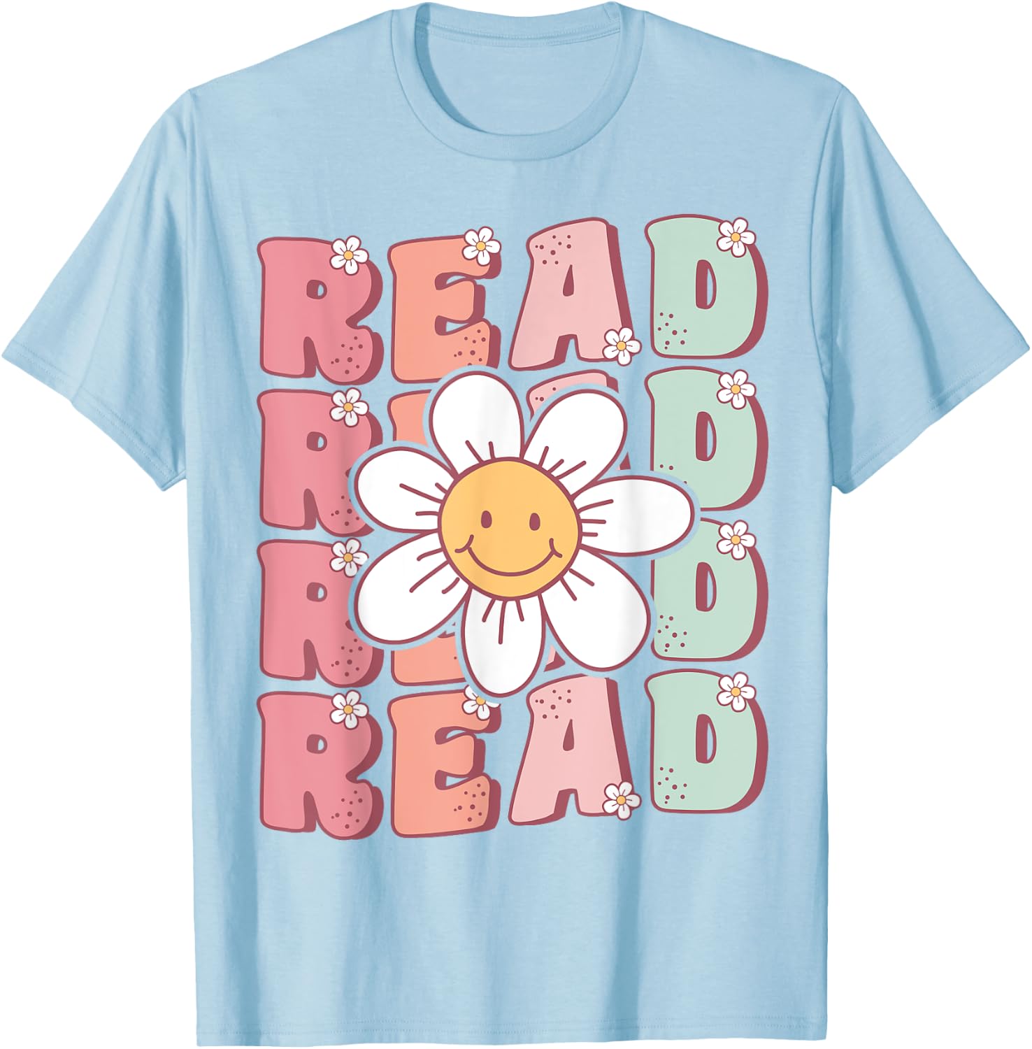 Groovy Book Reader Retro Cute Daisy Flower Book Lover T-Shirt - T-Shirt | Light Blue