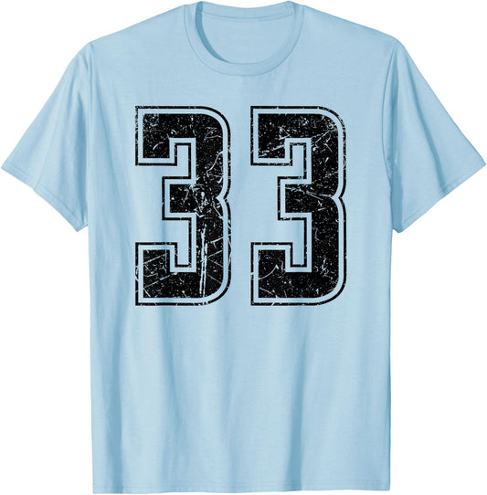 Number 33 Distressed Grunge Vintage Jersey Team Fan T-Shirt - T-Shirt | Light Blue