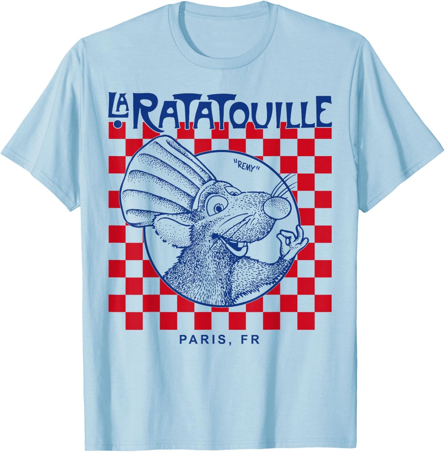 Disney Pixar Ratatouille Remy Paris Checkerboard Vintage T-Shirt - T-Shirt | Light Blue