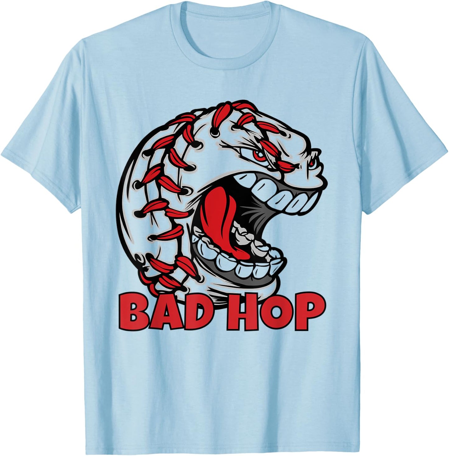 Bad Hop Graphic Baseball with Quotes Slang Baseball Seams T-Shirt - T-Shirt | Light Blue