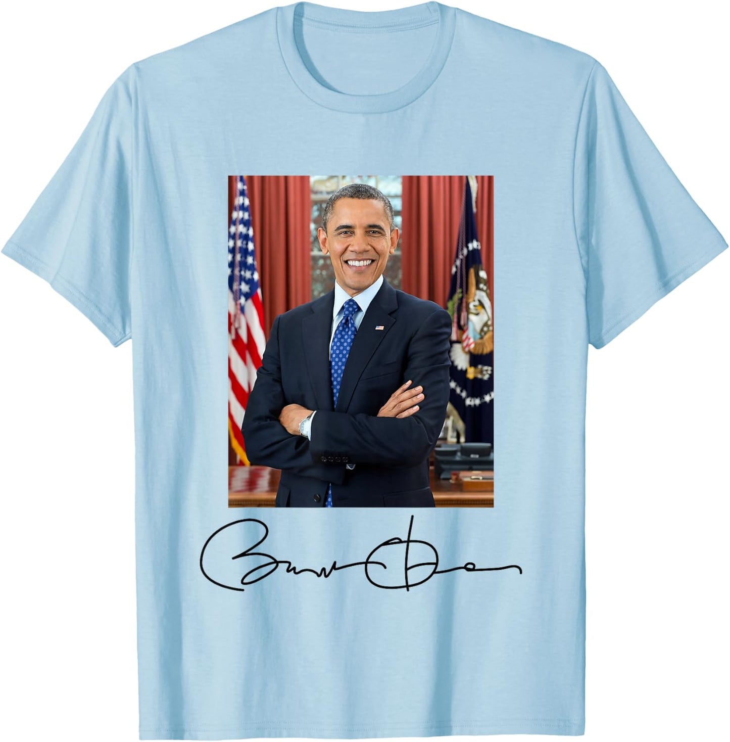 President Barack Obama Signature and Portrait T-Shirt - T-Shirt | Light Blue