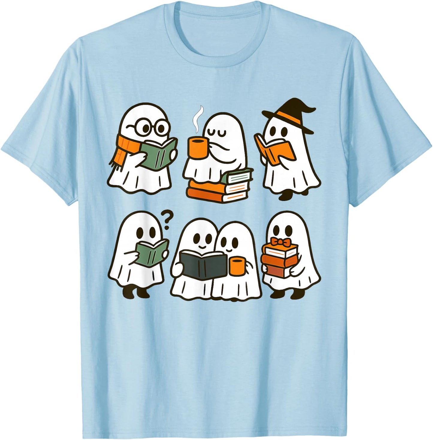 Cute Ghosts Reading Books Halloween T-Shirt - T-Shirt | Light Blue