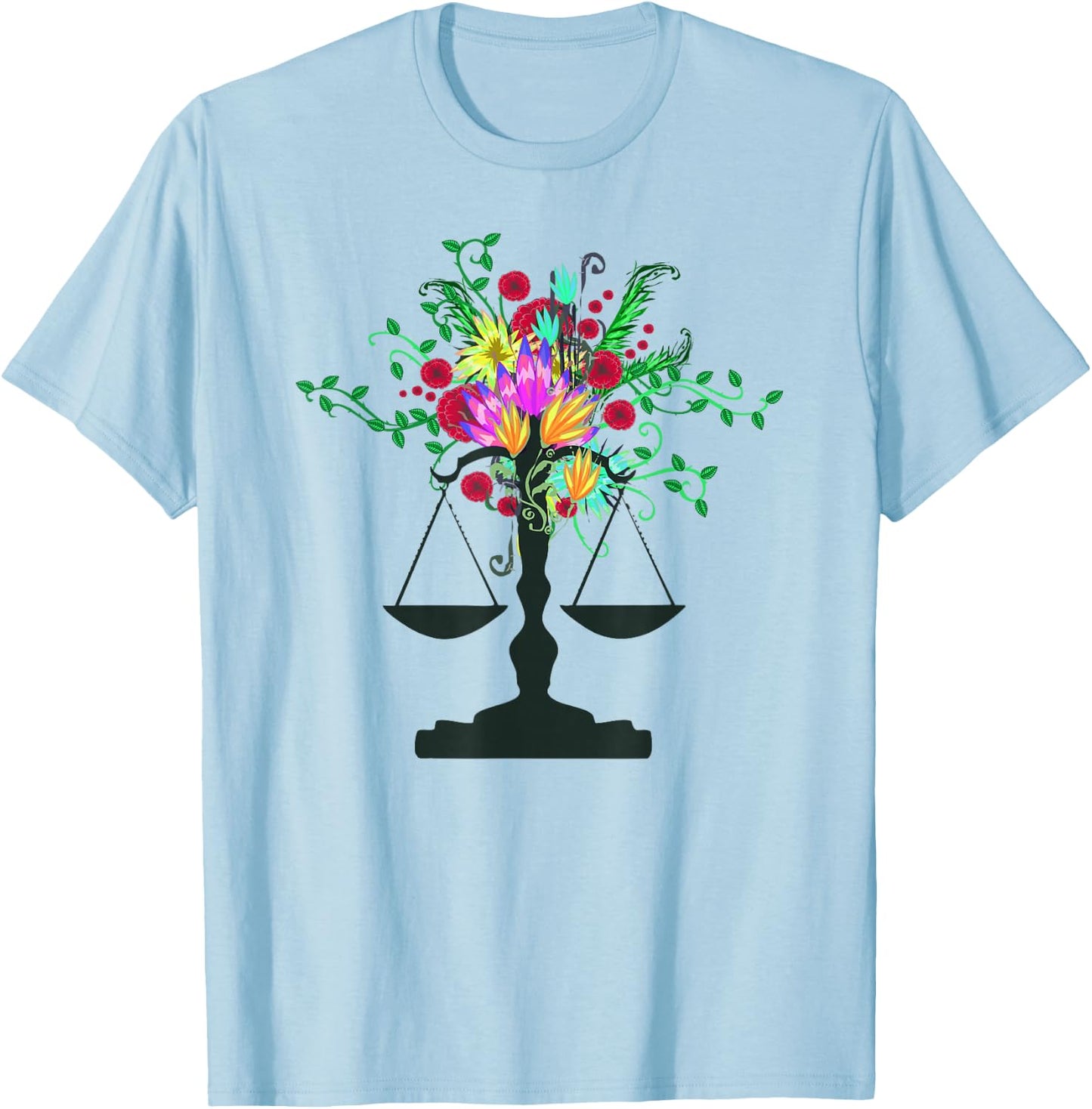 Scales of Justice Flowers Design Female Lawyers Law Student T-Shirt - T-Shirt | Light Blue