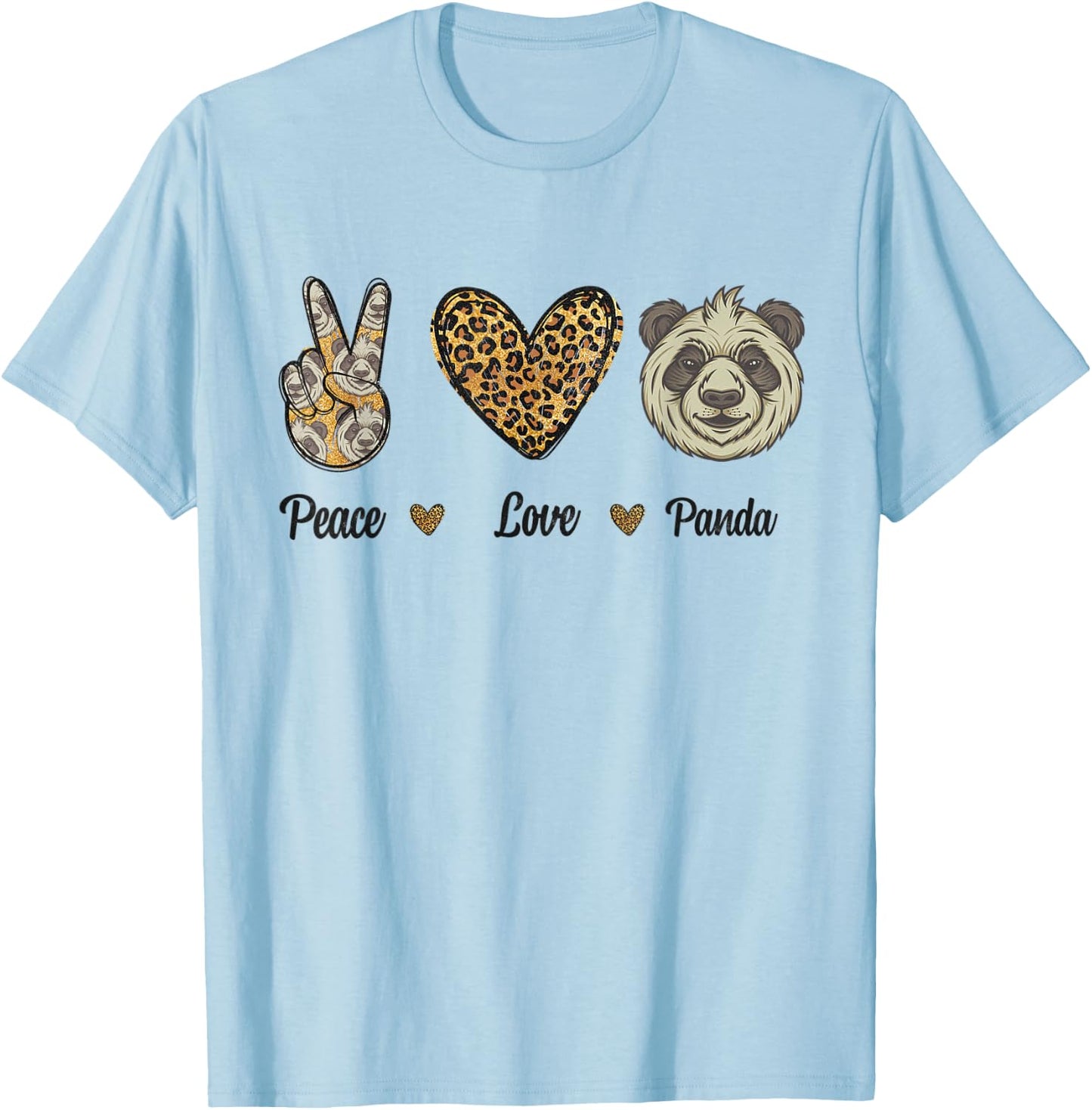 Peace Love Panda Leopard Wild Animals Lovers Men Women Kids T-Shirt - T-Shirt | Light Blue