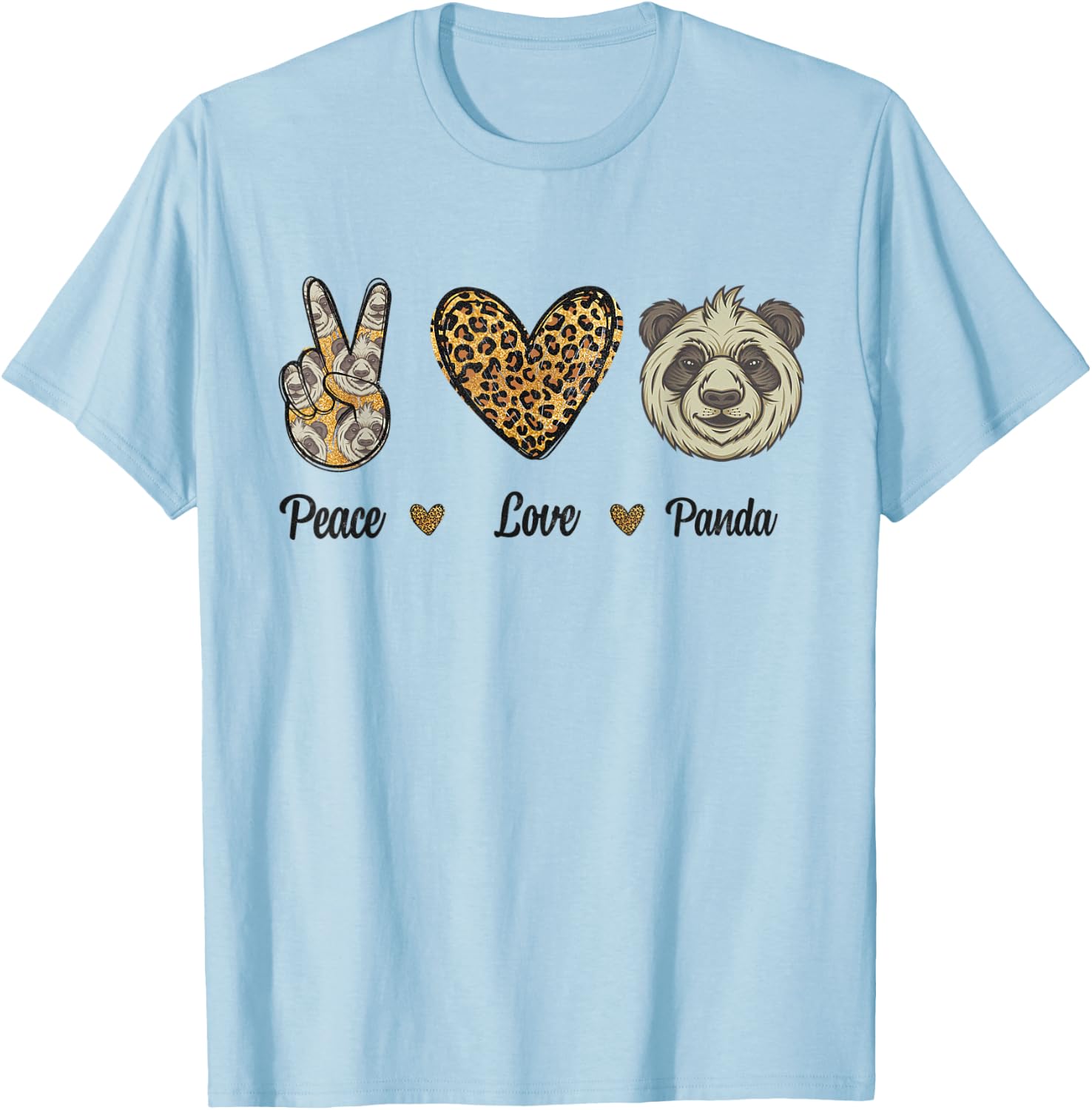 Peace Love Panda Leopard Wild Animals Lovers Men Women Kids T-Shirt - T-Shirt | Light Blue