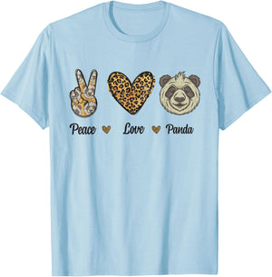 Peace Love Panda Leopard Wild Animals Lovers Men Women Kids T-Shirt - T-Shirt | Light Blue